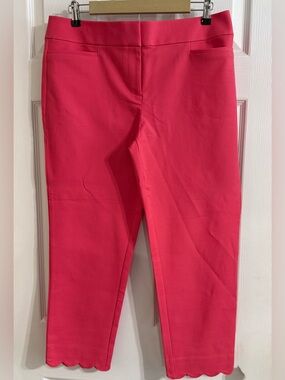 LOFT Riviera Cropped Pants Pink Scalloped Hem Flat Front Marisa Fit Size